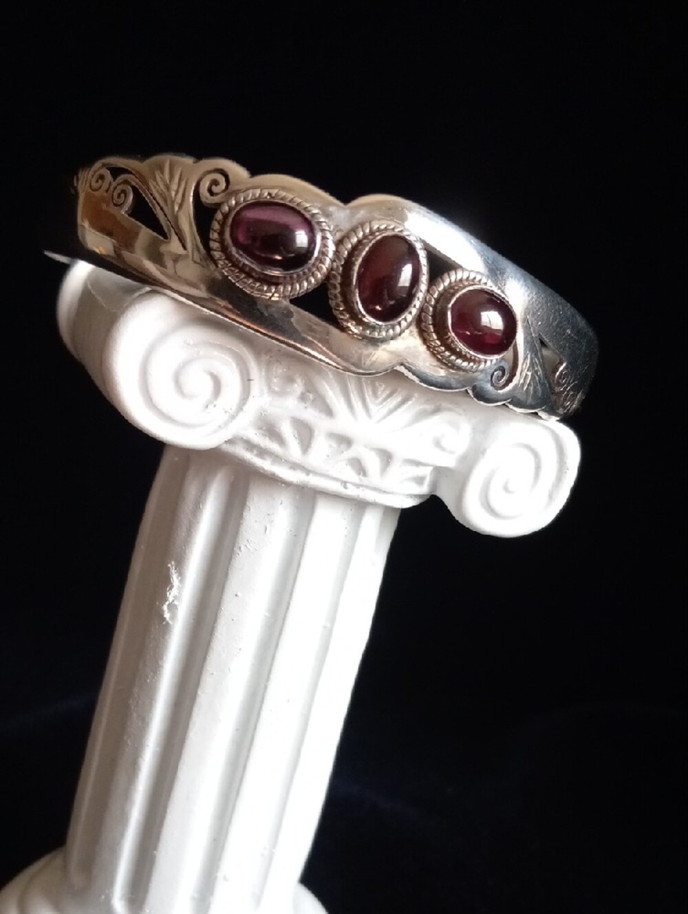 Sterling Silver 925 Amethyst Cabochon Cuff Bracelet 18.26g